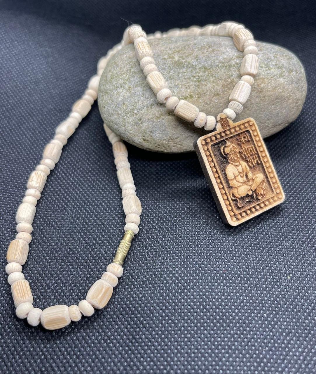 Tulsi Kanthi Mala With Hanuman Pendant for Men Wood Locket Set