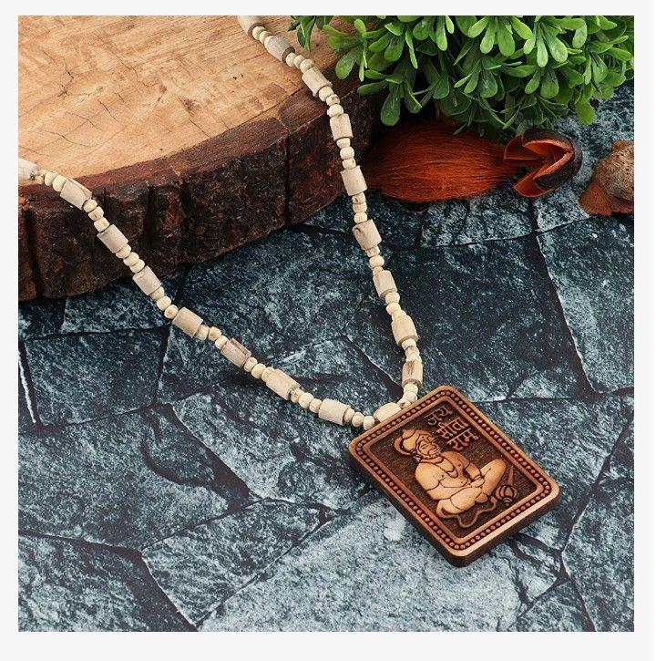 Tulsi Kanthi Mala With Hanuman Pendant for Men Wood Locket Set
