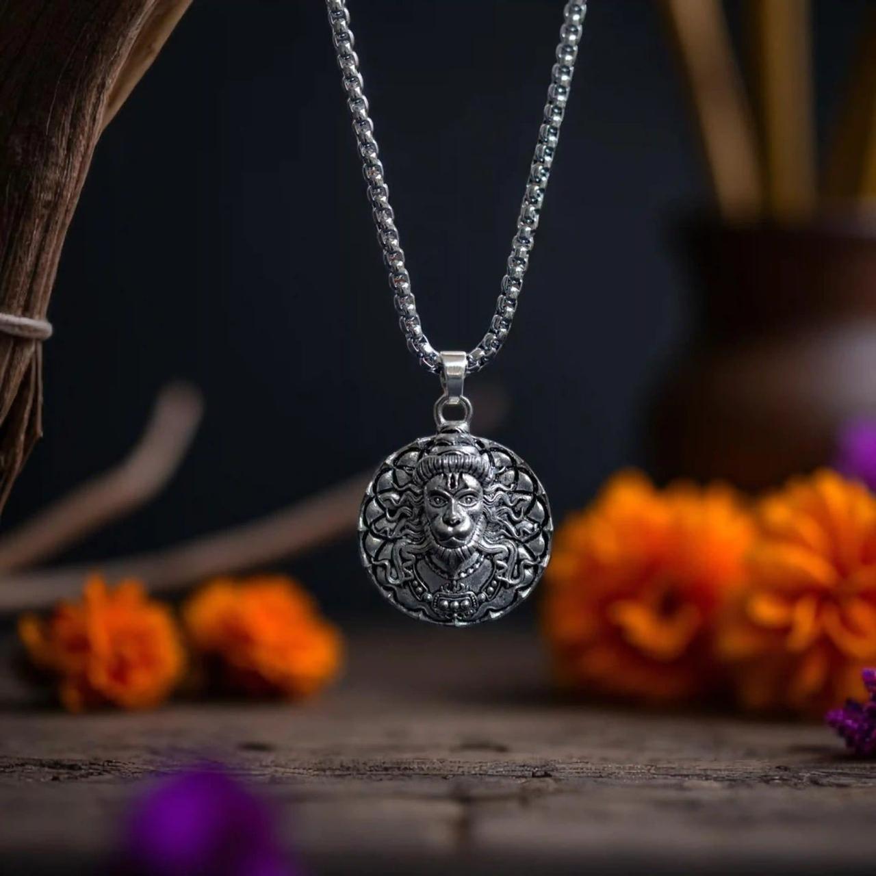 Hanuman Ji Pendant Oxodaised Silver Chain