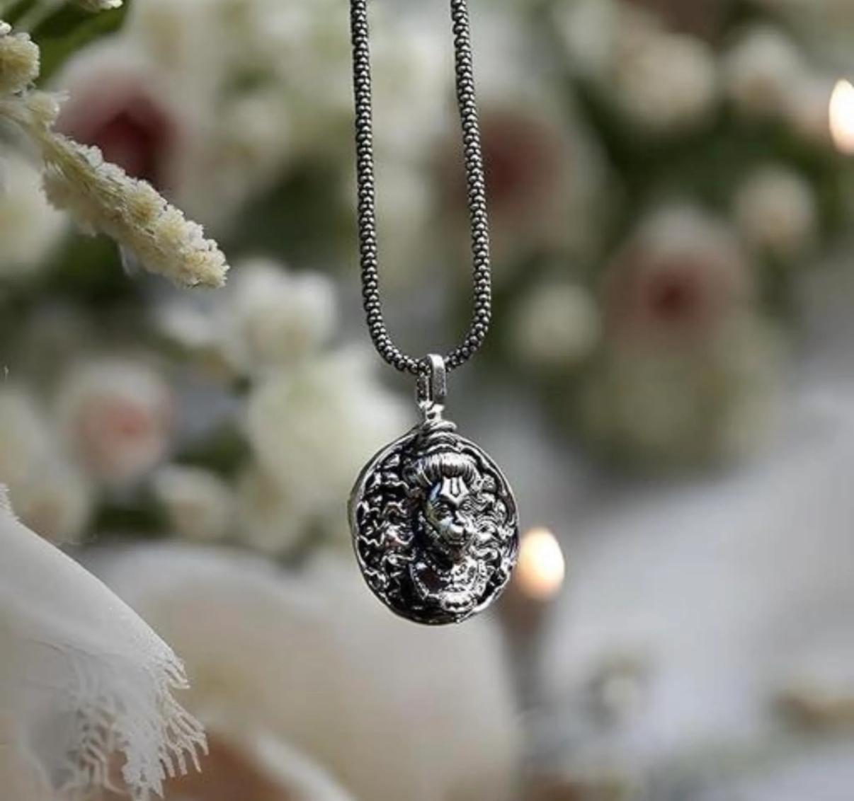 Hanuman Ji Pendant Oxodaised Silver Chain