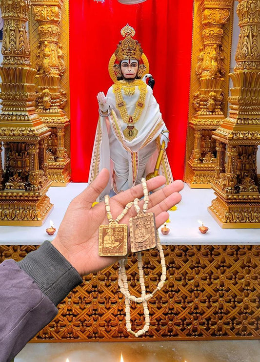 Tulsi Kanthi Mala With Hanuman Pendant for Men Wood Locket Set